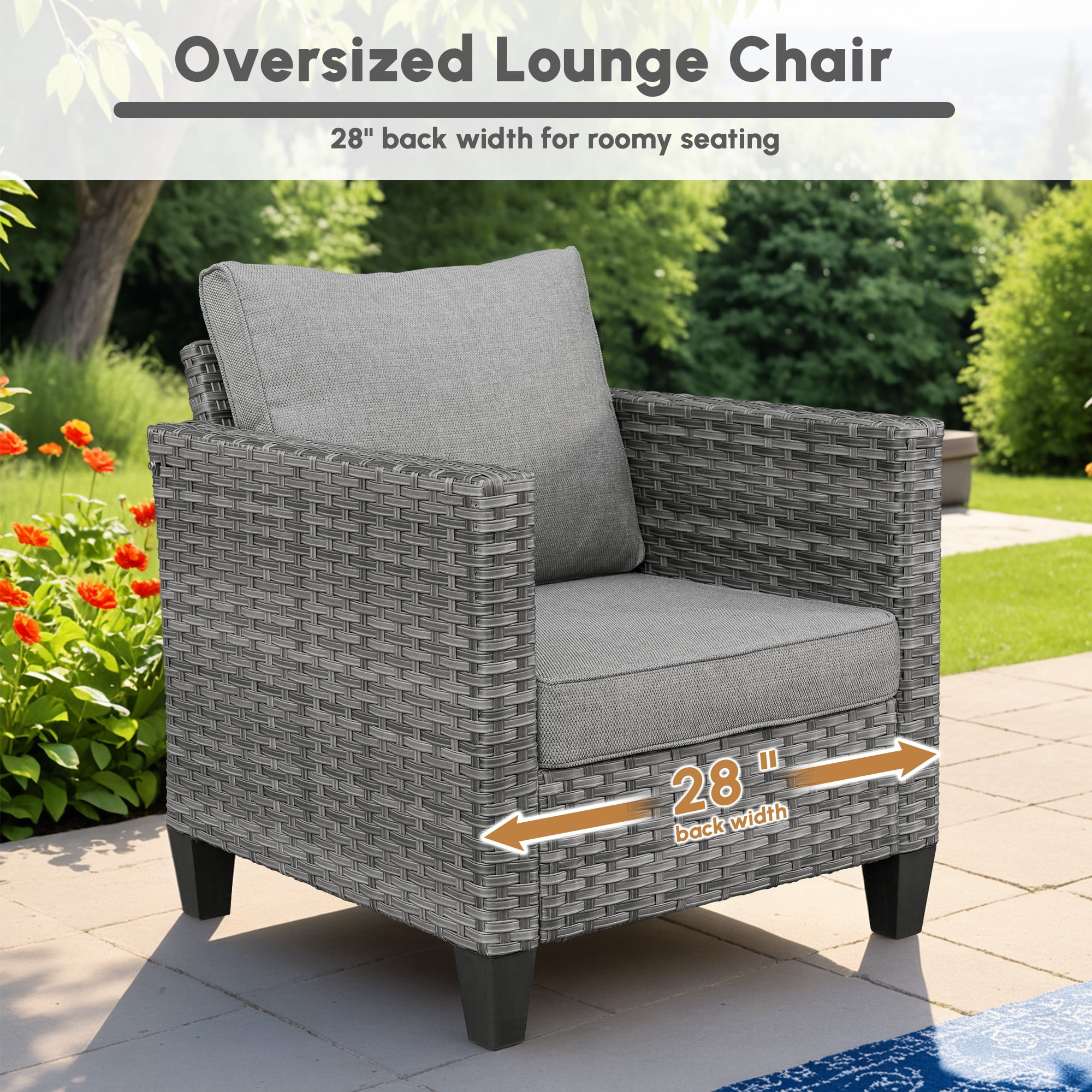 Ovios 4 Pieces Outdoor Patio Furniture Set with Lighted Coffee Table All-Weather Wicker Rattan Conversation Sofa Set, Dark Gray