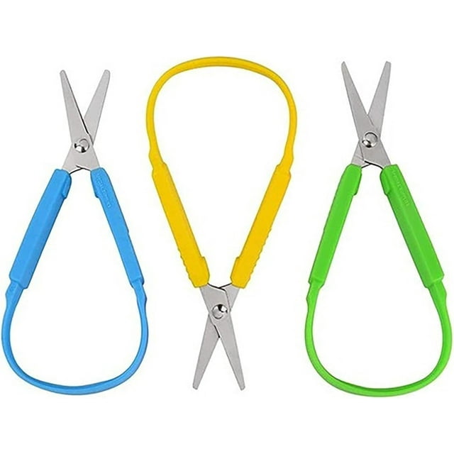 YVE Mini Squeeze Scissors, Lefty Support Loop Scissors for Toddlers,5 Inch Adaptive Design Preschool Training Scissors (3, Blue+Yellow+Green)-0870
