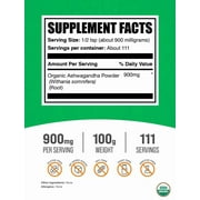 BulkSupplements Organic Ashwagandha Powder - 2g per Serving - 100 Grams (3.5 oz) - 50 Servings