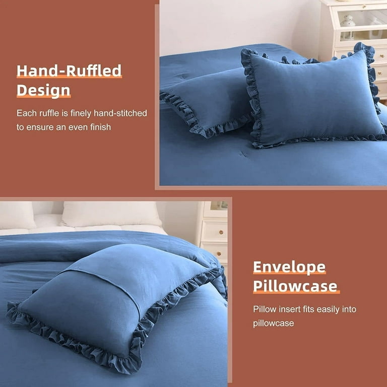 RU BEDDING Down Alternative Comforter Set - 5 Piece Aqua Blue Pinch Pleat, 500 GSM Egyptian Cotton, Oversized King