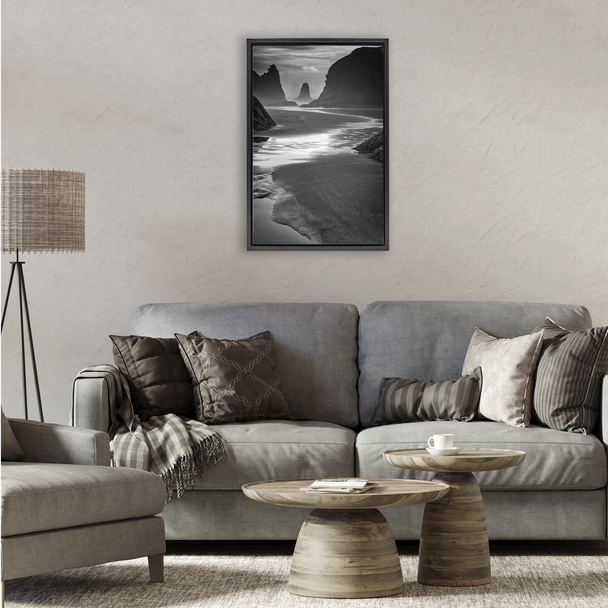 Stupell Industries Last Light On Bandon Beach Black Framed Floater Canvas Wall Art, design by Rick Berk