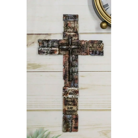 Western Christian Inspirational Friendship Faith Hope Love Grace Wall Cross 12"H