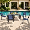 thumbnail image 3 of 7 Piece Outdoor Dining Set, Patio Dining Table Set for 6 Persons, Garden Patio Textilene Dining Furniture Set with Plastic-Wood Tabletop, Dining Table Chairs Conversation Set for Deck Patio, 3 of 8
