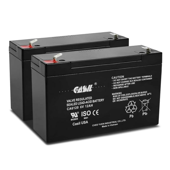 Casil 6 Volt 12 Amp Rechargeable Sealed Lead Acid 6v 12ah Battery F2 Terminals 2 Pack
