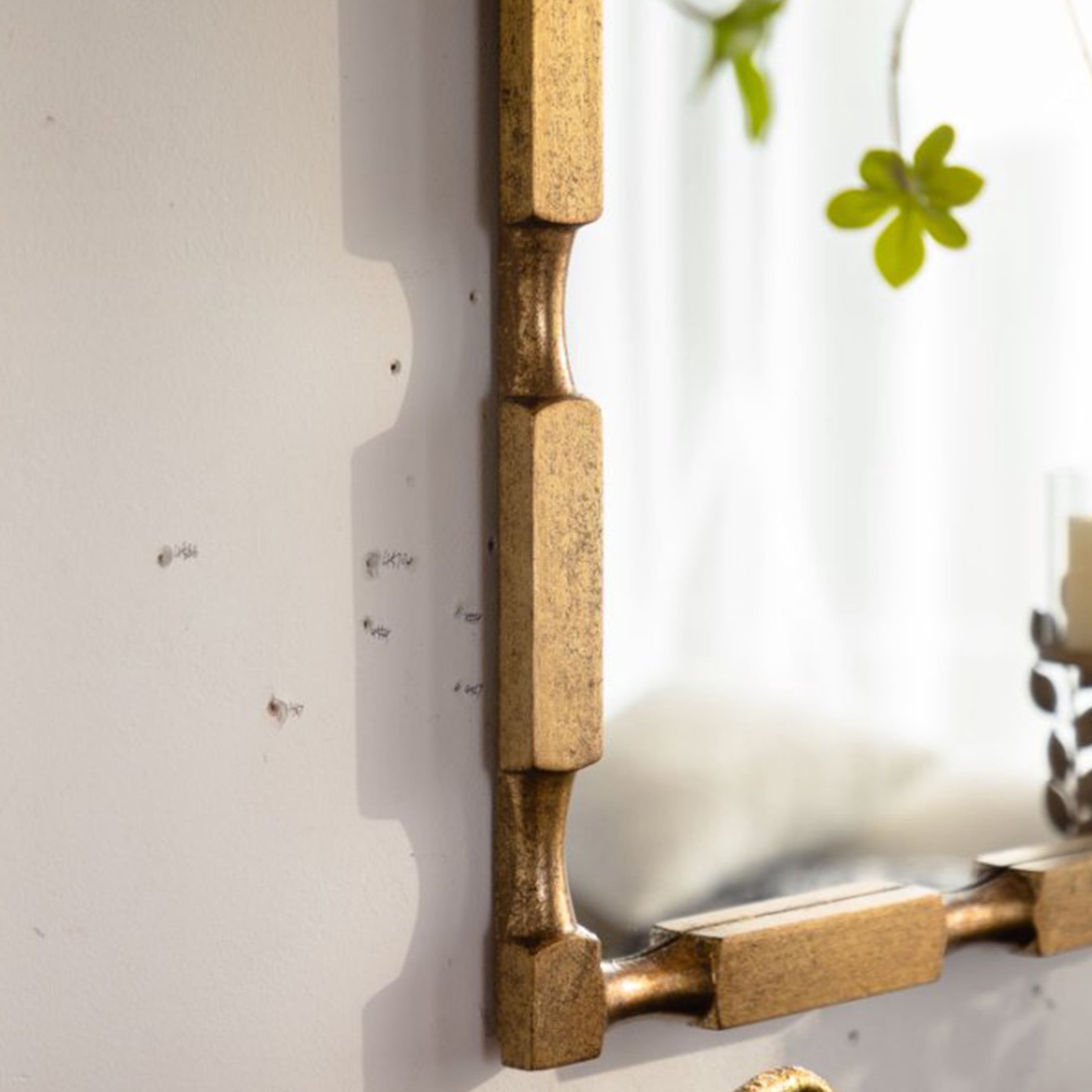 Noble House Valmont Bamboo Rectangular Wall Mirror, Textured Modern Frame for Entryway, Living Room, Gold