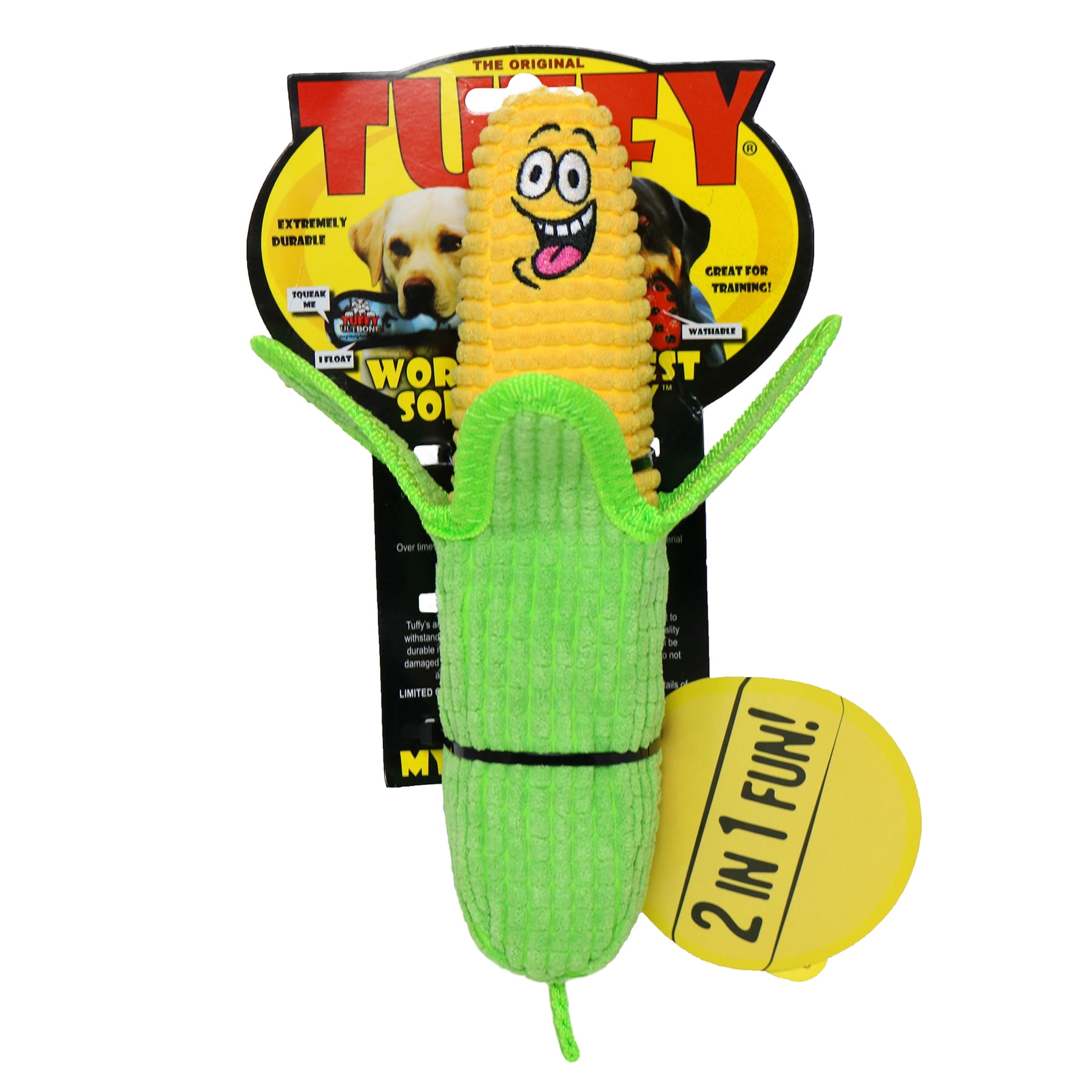 Tuffy Funny Food Corn 2 in 1 Durable Plush Squeaky Dog Toy, 2-Pack