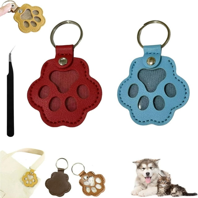 Dog Hair Keychain,New Cute Pet Hair Keepsake Keychain,Creative Cat and Dog Hair Collector Holder,Leather Keychains (2PC-4)