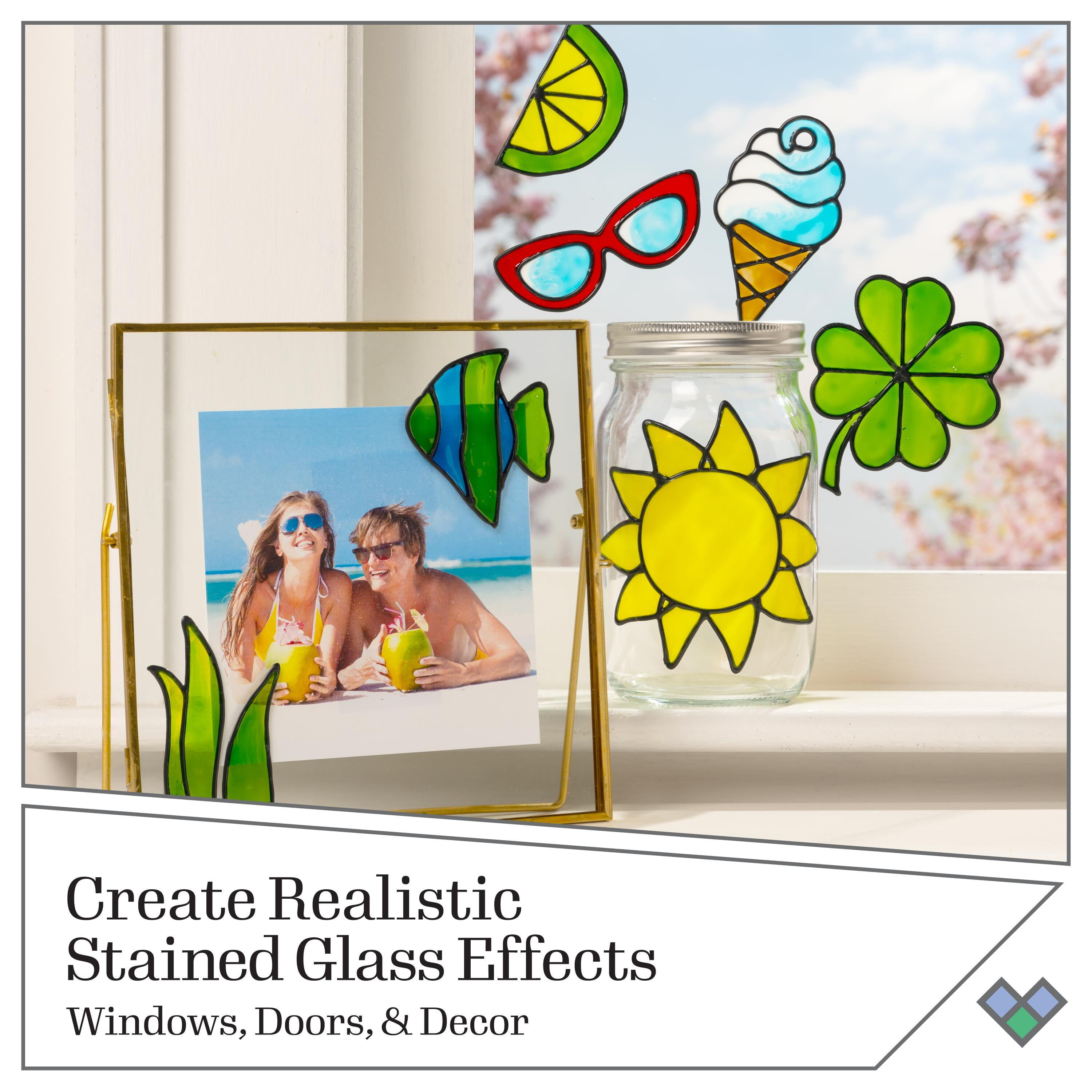 Gallery Glass Window Cling Art Kit, 10 Piece Set Including 3 Pattern Sheets, 6 Stained Glass Paints and 1 Liquid Leading