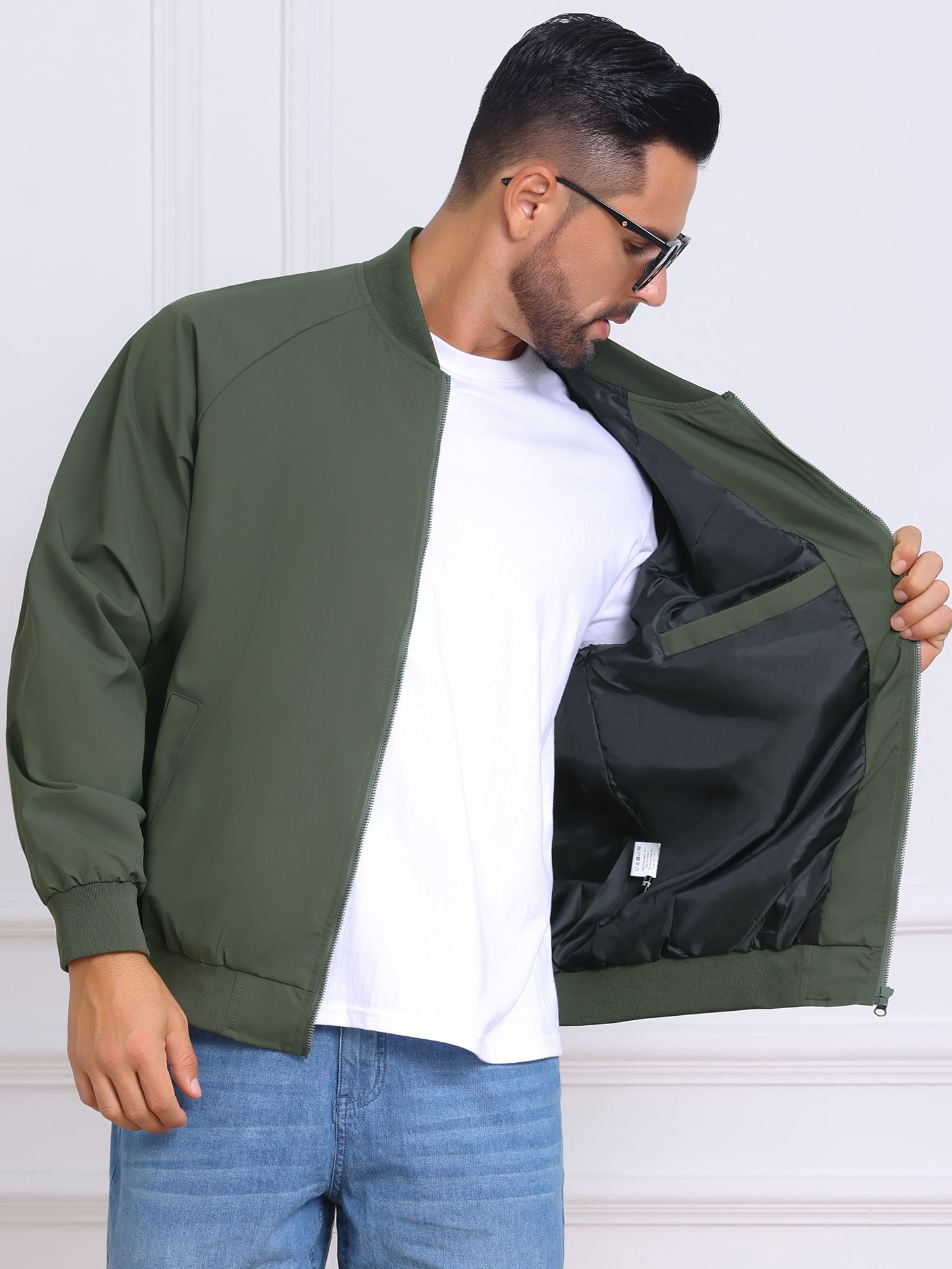 DARING DIVA Casual Stylish Lightweight Full Zip Up Bomber Jacket L Green