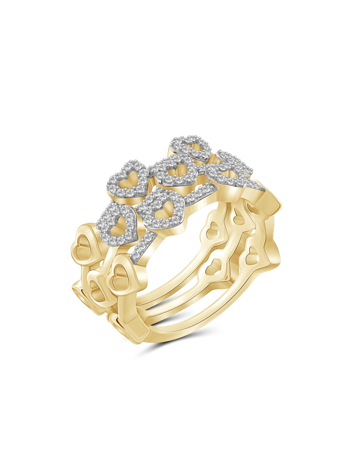 JewelersClub Stackable Diamond Rings for Women – 1/3 Carat White Diamond Ring Jewelry– 14K Gold Plated Silver Stackable Bands for Women –– Stackable Ring Set by JewelersClub