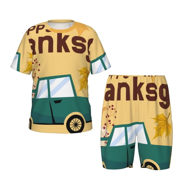 Balery Happy Thanksgiving Day Conjunto de Pijama Infantil de Manga Corta con Estampado – Ropa de Dormir de Algodón Suave-Large