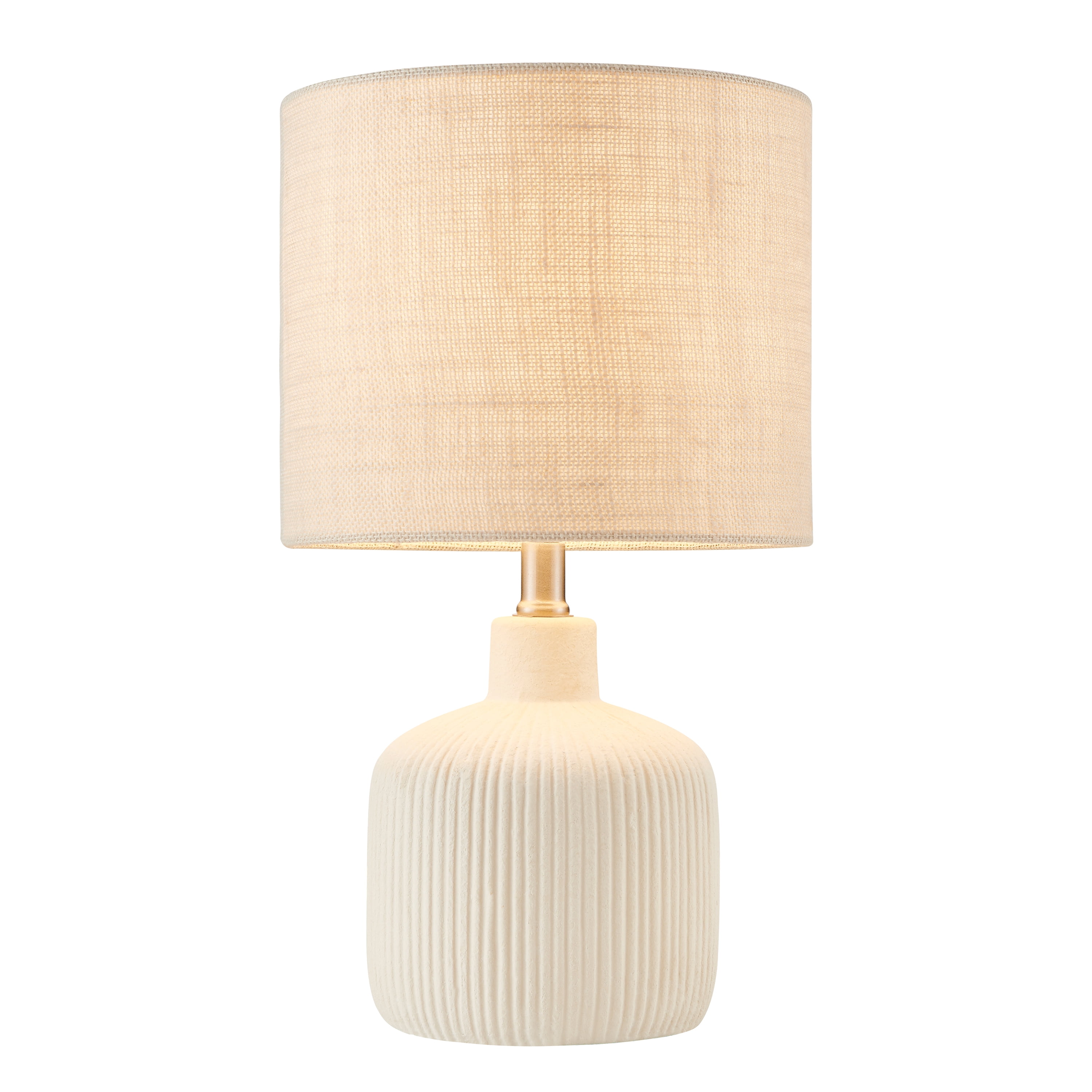KAWOTI 17.75 in. Farmhouse Off White Ceramic Table Lamp with Beige shade