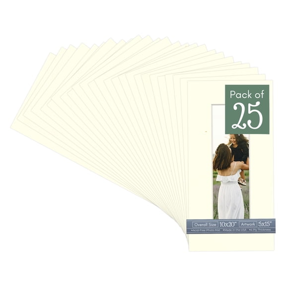 Cream Linen Picture Frame Mat for 10x20 Frames - Fits 5x15 Photos - 25 Mats