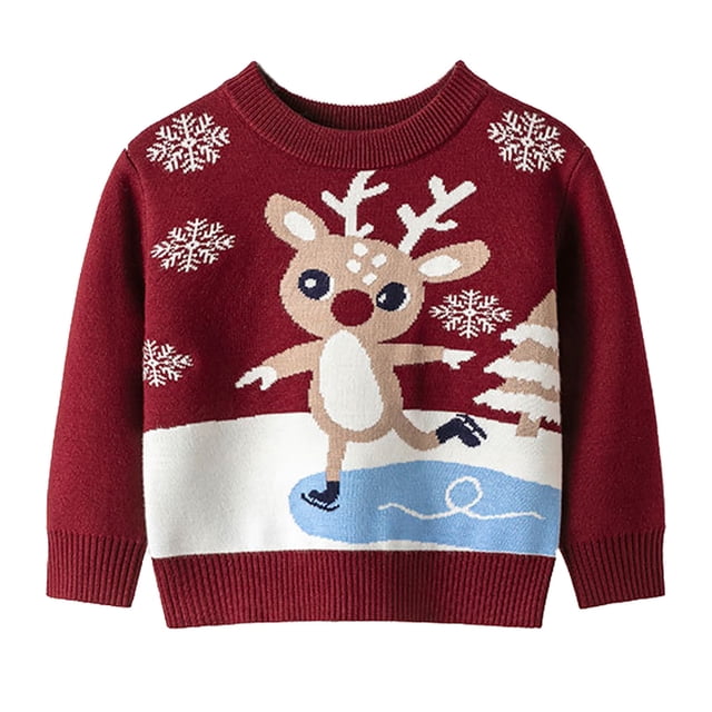 Gibobby Blusa Termica Niños Suéter de punto de Navidad de animados de manga larga de invierno para niños y niñas, suéter cálido para niños, ropa(Rojo, 4-5 Años)