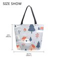 thumbnail image 5 of FORMRS Womens Canvas Tote Bag with Zipper Inner Pocket Shoulder Handbag, Gray Cartoon Houses, 5 of 7