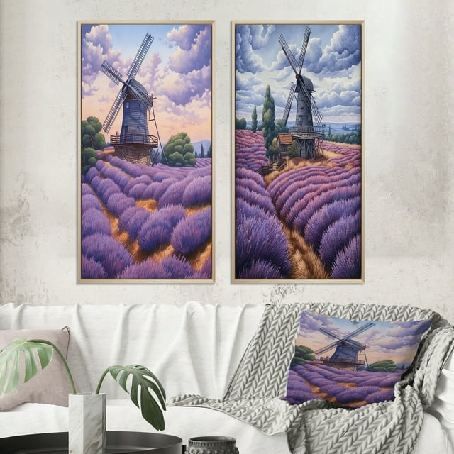 Designart "Mills in Lavender Hues III" Mills Framed Wall Art Set Of 2 - Purple Architecture Frame Gallery Set For Office Decor
