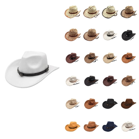 Cowboy Hat for Women and Men White Classic Western Felt Cowboy Cowgirl Hat Outdoor Wide Brim Belt Buckle Retro Fedora Hats Unisex Rolled up Caps