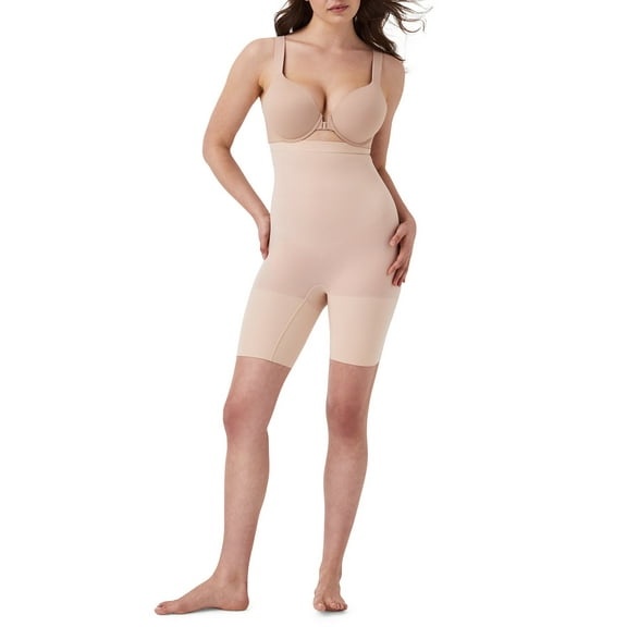 Spanx Women's High-Waisted Mid-Thigh Shaping Shorts 10398R - Soft Nude, Size Large