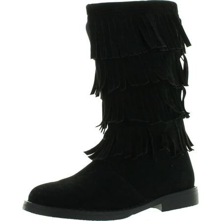The Doll Maker Girls Tall Fringe Flat Suede Boots