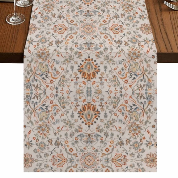 Vintage Boho Table Runner 120 Inches Long,Retro Southwestern Ethnic Mexican Floral Cotton Linen Table Runners Dresser Scarves,Decorative Tabletop Scarf Furniture Cover for Home Dinner Party 13"x120"