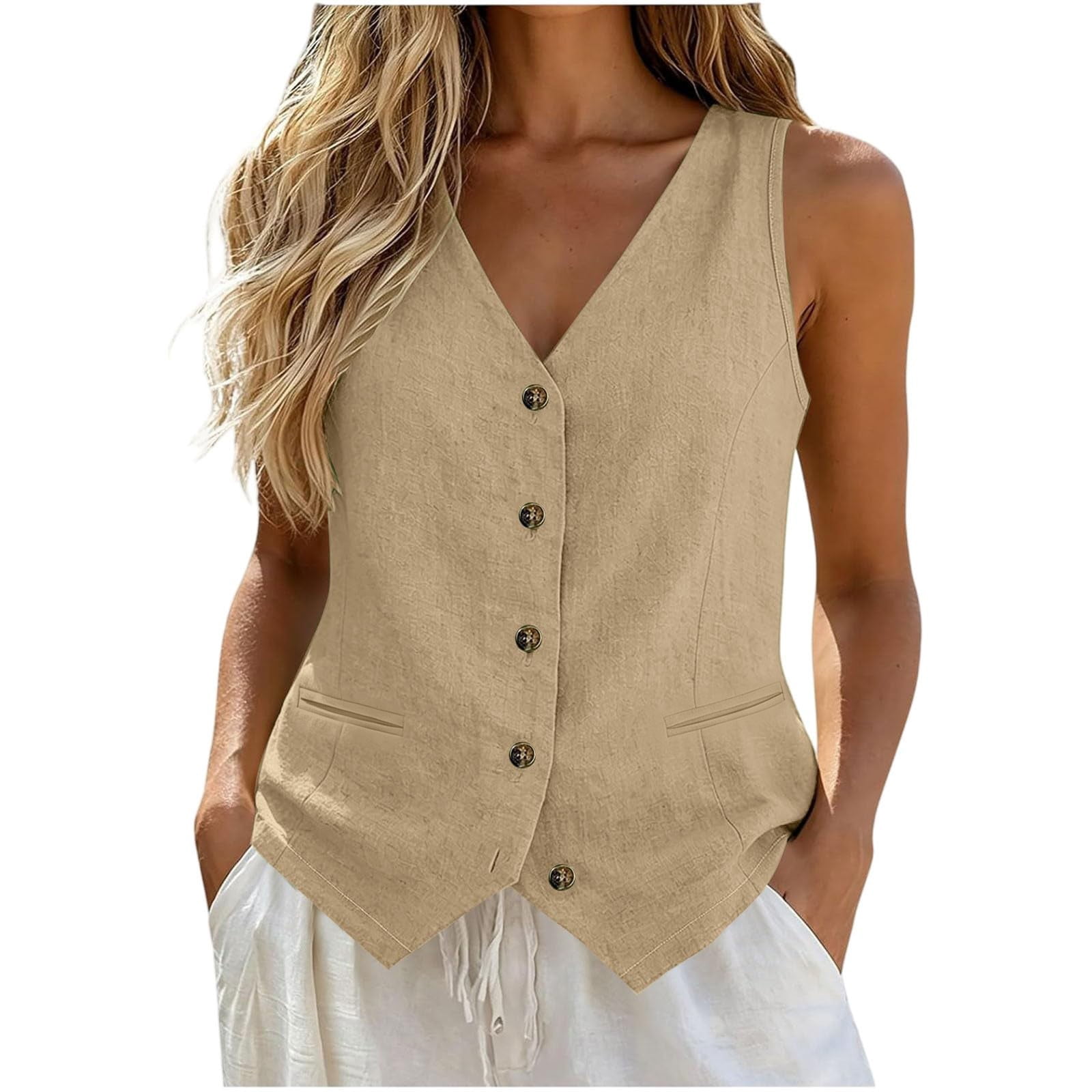トップス cotton linen vest Holzkary Cotton Linen Tops for Women Linen Vest Tops Waistcoat