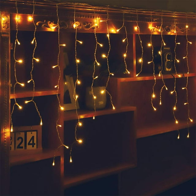 Luces LED en forma de carámbano, color naranja, 96 LED, 3 m, 8 modos