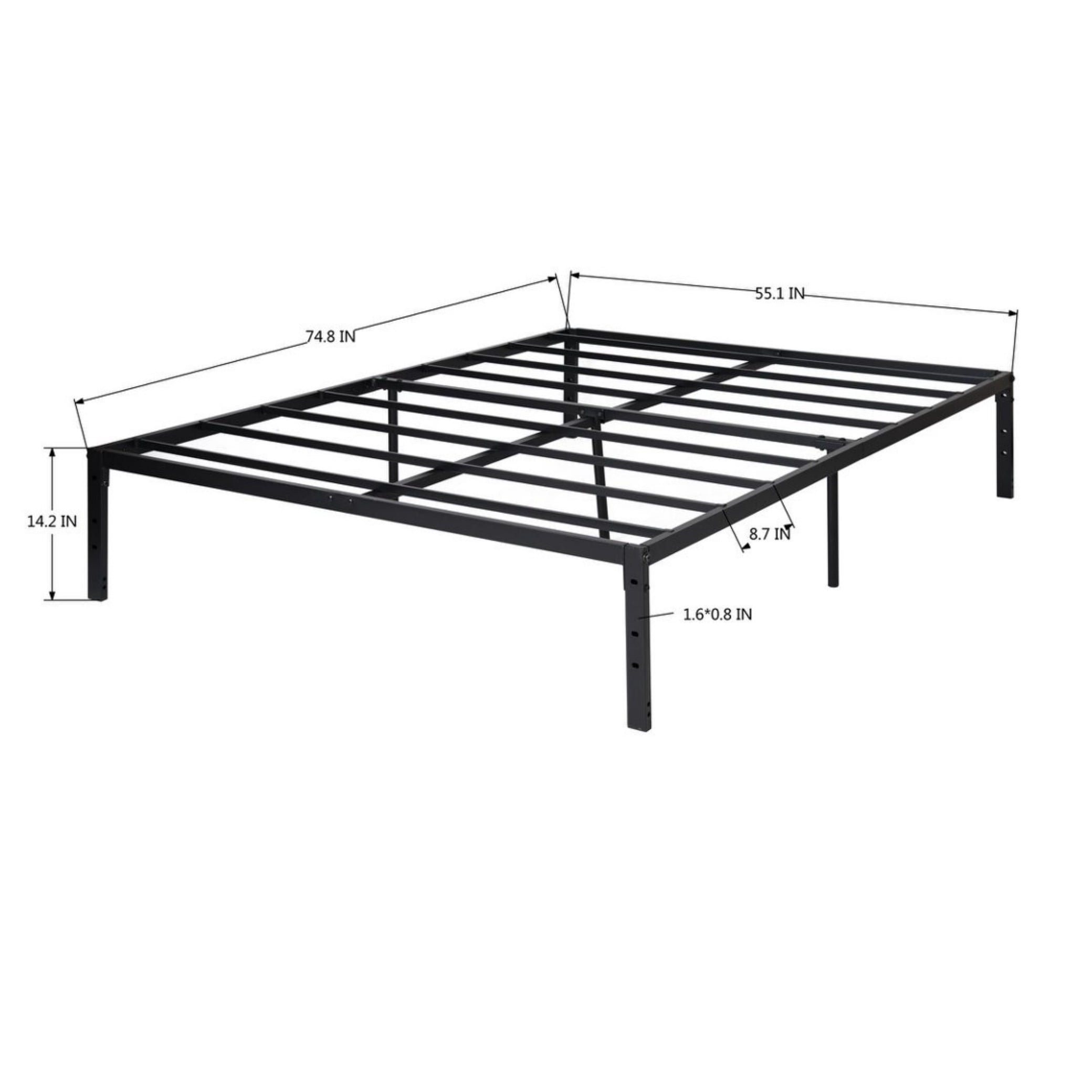 BSHTI 55" Full Bed Frame – Heavy Duty Metal Platform, 14.2" Under-Bed Storage, No Box Spring Needed, Minimalist Design, Black