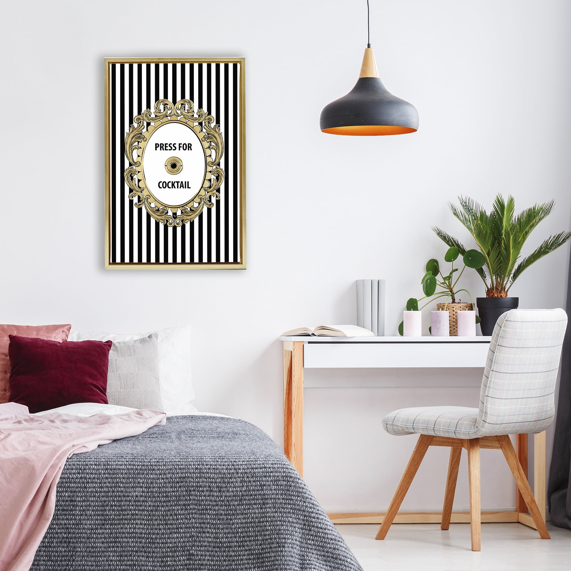 Stupell Industries Press For Cocktail Celebration Gold Framed Floater Canvas Wall Art, design by Martina Pavlova