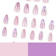 thumbnail image 2 of Sheer Pink Purple Accent Floral Pearl Press on Nails, Medium Almond Glossy Magic Mirror Powder Bubble Bead 3D Raised Detail, 24 Count, 2 of 7