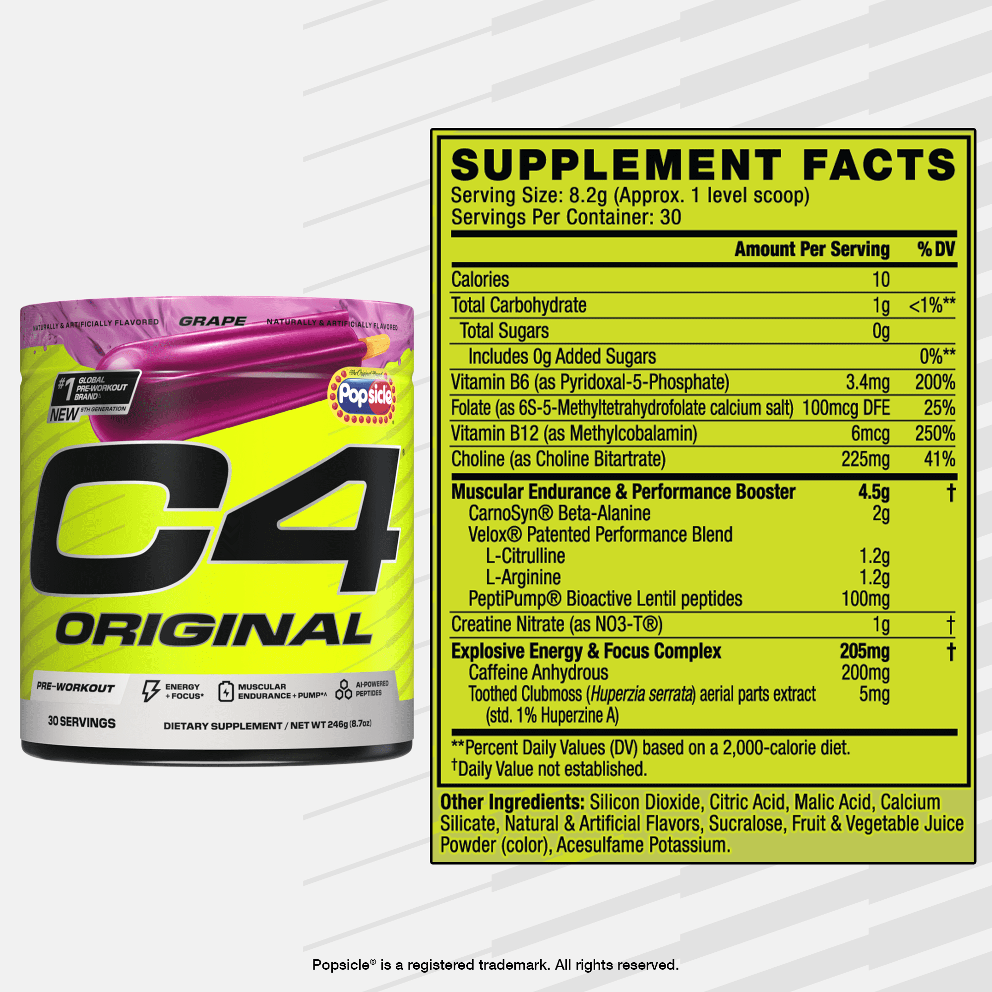 C4 Original Pre-Workout Powder, Grape Popsicle Flavor, 30 Servings