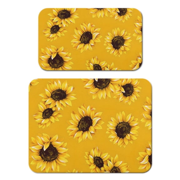 2 Pack Washable Rubber Sunflower Cute Floral Dish Drying Mats for Kitchen Counter Home Large Coffee Bar Pad Accessories and Decor for Utensils Stemware (2pcs 18''x24'' 19.5''x12'')