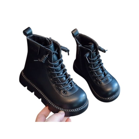 

Ymiytan Girls Boys Non-Slip Dress Boot School Slip Resistant Lace Up Ankle Boots Casual Comfort Fashion Booties Black 12C