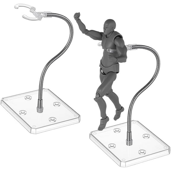 2 Sets Action Figure Display Stands with Adjustable Snake Bones 3.66x2.87x9.84inch Clear Plastic Minifigures Display Stands with Rectangle Base for HG RG SHF Action Figures Models
