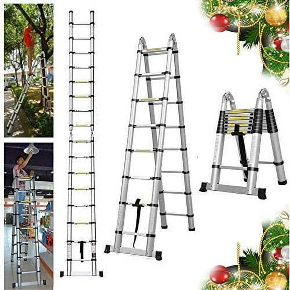 16.5Ft Aluminum Telescoping Ladder, Non-Slip Folding Ladder With Foot Pad Lightweight Multi-Use Retractable Extension Step Loft Ladder, 330lbs Load Capacity