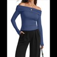 thumbnail image 2 of Blusas Elegantes Informales con Hombros Descubiertos para Mujer, de Corte Entallado, de Larga, para Salir en y Otoño. Azul Real L, 2 of 8