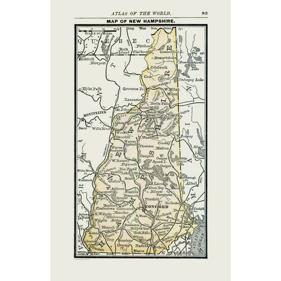 Historic State Map - New Hampshire - Alden 1886 - 23 x 35.81 - Vintage Wall Art