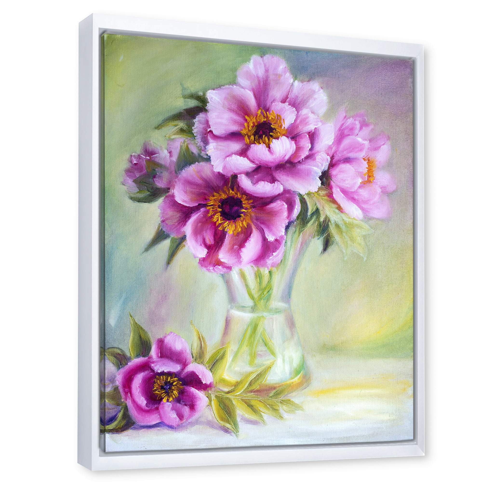 Purple Peonies In Vase Still Life 30 in x 40 in Framed Painting Canvas Art Print, by Designart
