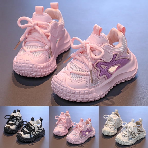 THDHVS Toddler Girl Sneakers,Shoes for Girls,Girls' Solid Color Athletic Shoes with Mesh Panels and Hook Loop Closure Breathable for Active Play and Everyday Comfortable Pink 5.5-6 Years