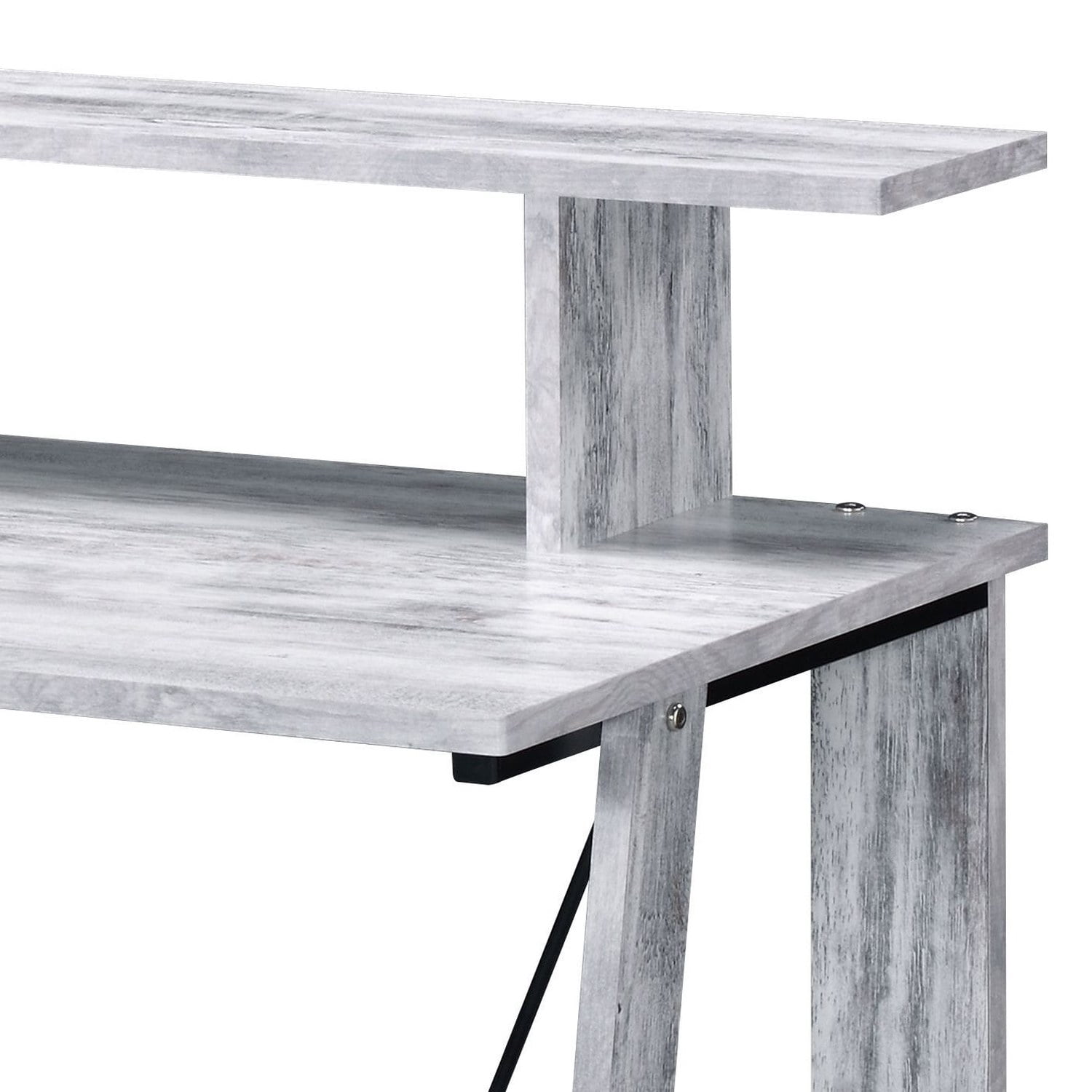 Writing Desk with Upper and Bottom Shelves, Rectangular Computer Desk for Home Office, 35.5 in High, Metal V-Shaped Backing