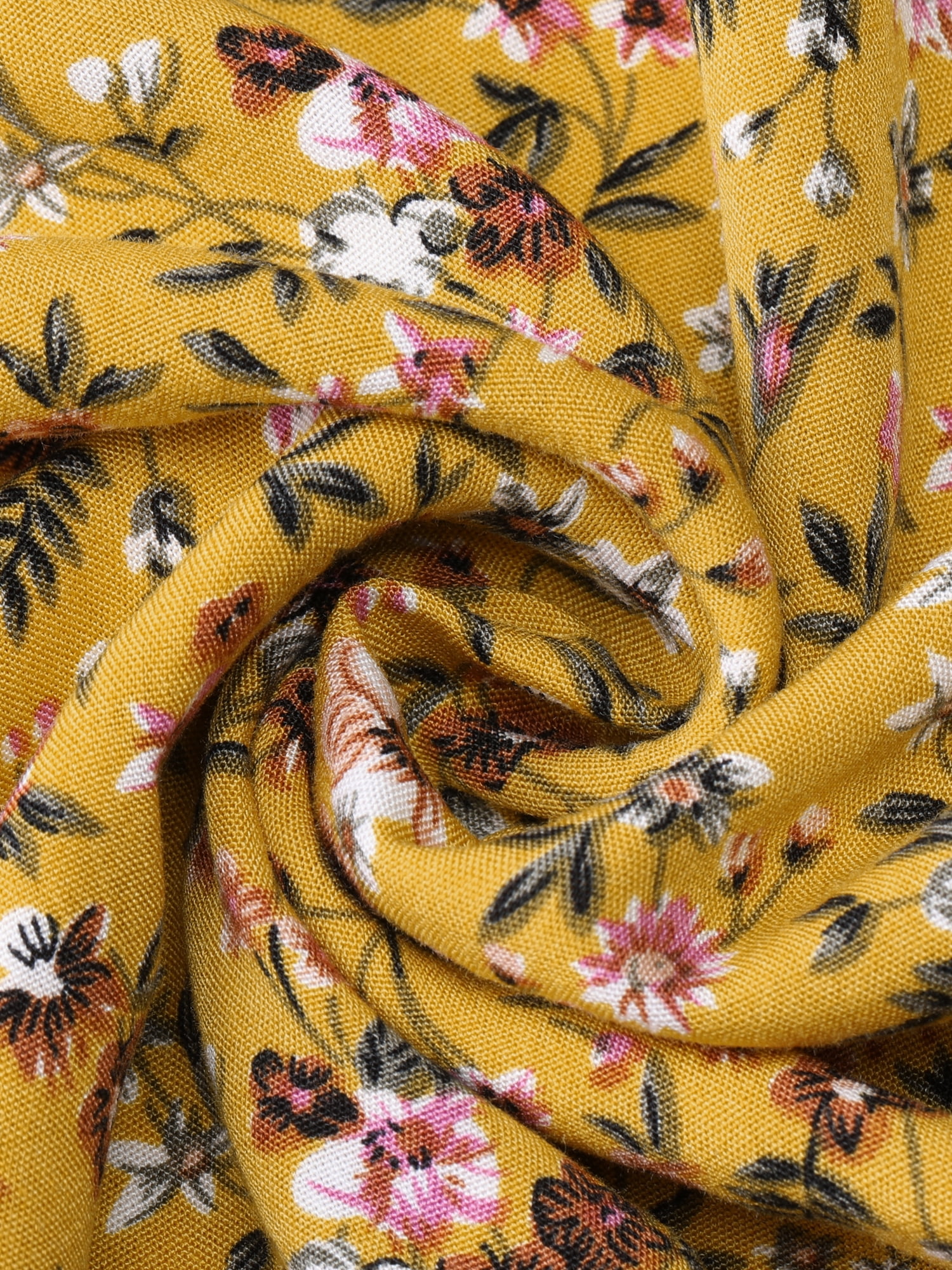 DARING DIVA Floral Ruffle Neck Smocked Waist Dress S Yellow