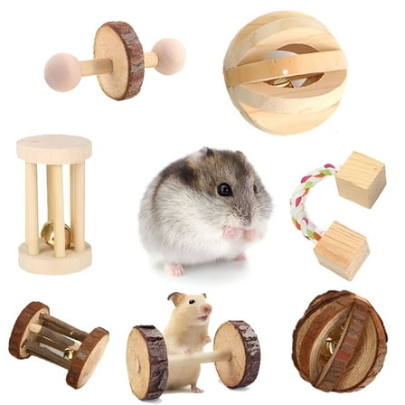 BESTSKY Hamster Chew Toys Natural Wooden Play Toy Exercise Bell Roller Teeth Care Molar Toy for Bunny Rabbits Rats Gerbils and Other Small Animals
