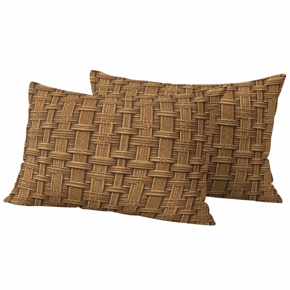 Outdoor Waterproof Throw Pillow Covers Set of 2 Brown Rattan Decorative Pillowcases Lumbar Outdoor Pillows Cushion Case 20x12 Inch Vintage Striped Lines Patio Pillows for Couch Sofa Bed Garden