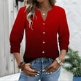 thumbnail image 5 of Bbyeadc 3/4 Length Sleeve Button Up Shirts for Women Round Neck Top Tie Dye Comfortable Top Fashion Loose Going Out Shirts,Red(S), 5 of 5