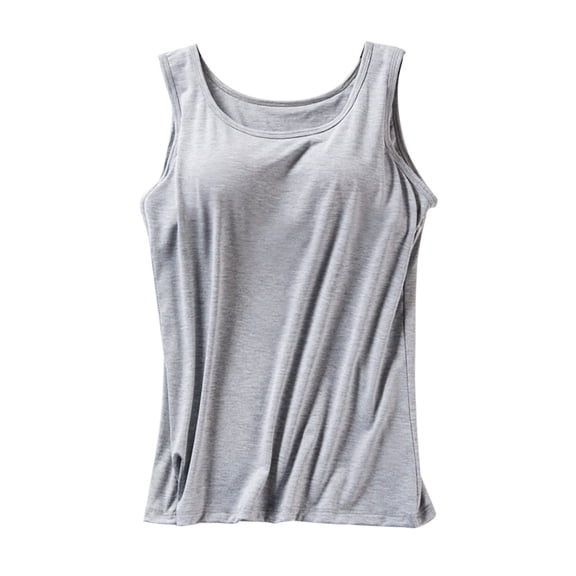 Women Built-In Bra Tank Tops Sleeveless Loose Fit Retro Tank Shirts Pilates Gym Activewear Wirefree Support Basic Undershirt