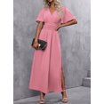 thumbnail image 4 of Dusty Pink V-Neck Butterfly Sleeve High Slit Maxi Dress For Women, 4 of 8