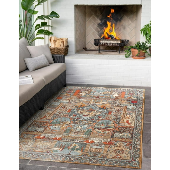 Unique Loom Outdoor Traditional Collection Area Rug - Heirloom (6' 1" x 9' Rectangle Multi/Beige)