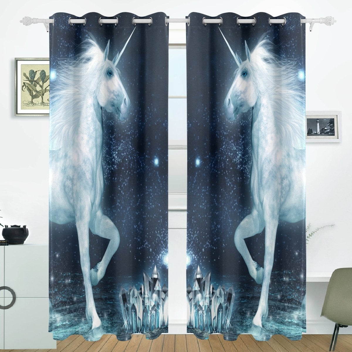 POPCreation Unicorn And Crystal Field Window Curtain Blackout Curtains