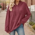 thumbnail image 4 of Plain Ribbed Hoodies for Women Fall Winter Long Sleeve Basic Hooded Sweatshirt with Pockets Pullover Tops, 4 of 6
