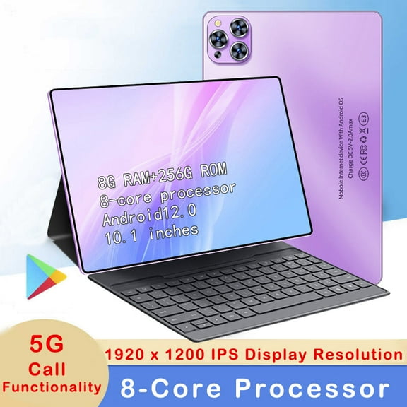 Tablet 2025 Newest Android 12 Tablet Purple, 10 Inch Tablet,5G Call Wi-Fi Tablet Computer,2 In 1 Tablet with Keyboard, 256GB ROM 8GB RAM ,Octa-Core Processor,1920 * 1200 IPS,Bluetooth,GPS