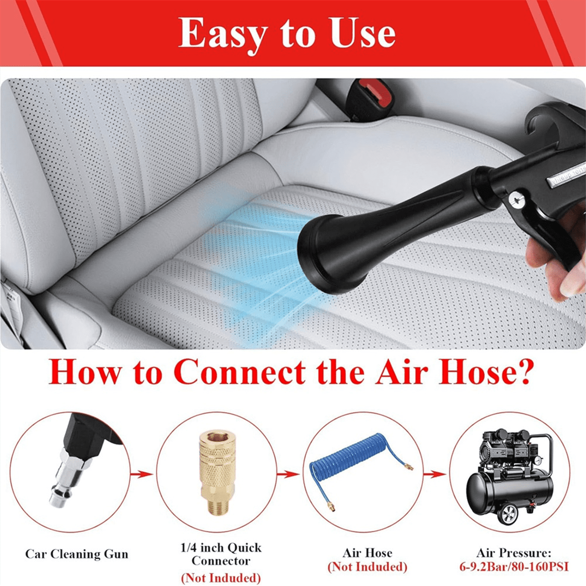 Air Cleaning Nozzle with Rubber Guard and Brass Adjustable Air Flow Nozzle Air Nozzle for Compressor Pneumatic Tool